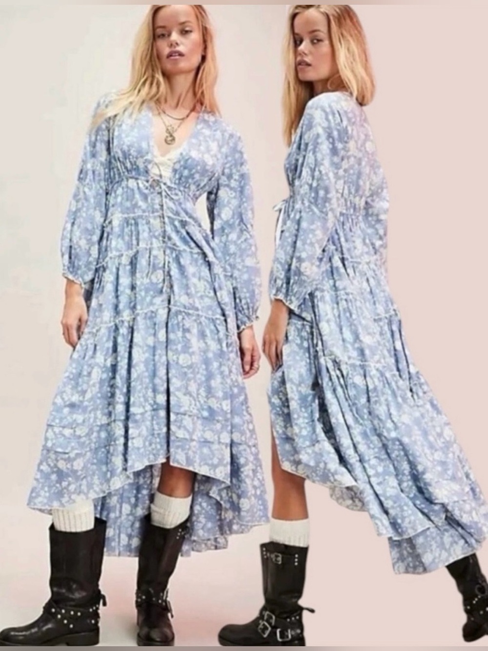 Free People Pappiet Midi Dress in Bluebell Combo Size XL - Picture 3 of 9